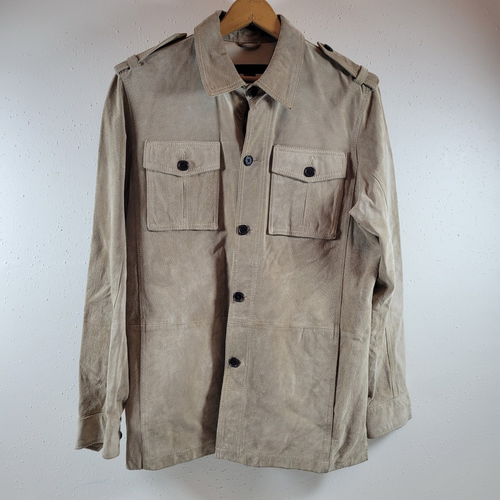 Kenneth Cole Field Jacket‎ Mens Small Tan Good  Leather Military Utility